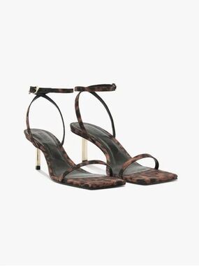 Schutz Sam Mid Heel Women’s Leopard Print Ankle-Strap Heeled Sandals
